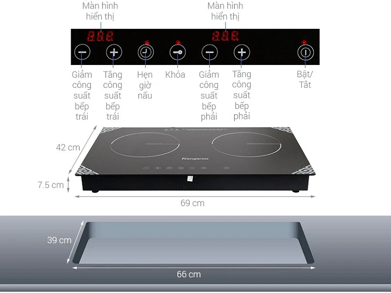 Bếp từ đôi Kangaroo KG498i 3100 W Bếp từ đôi Kangaroo KG498i 3100 W