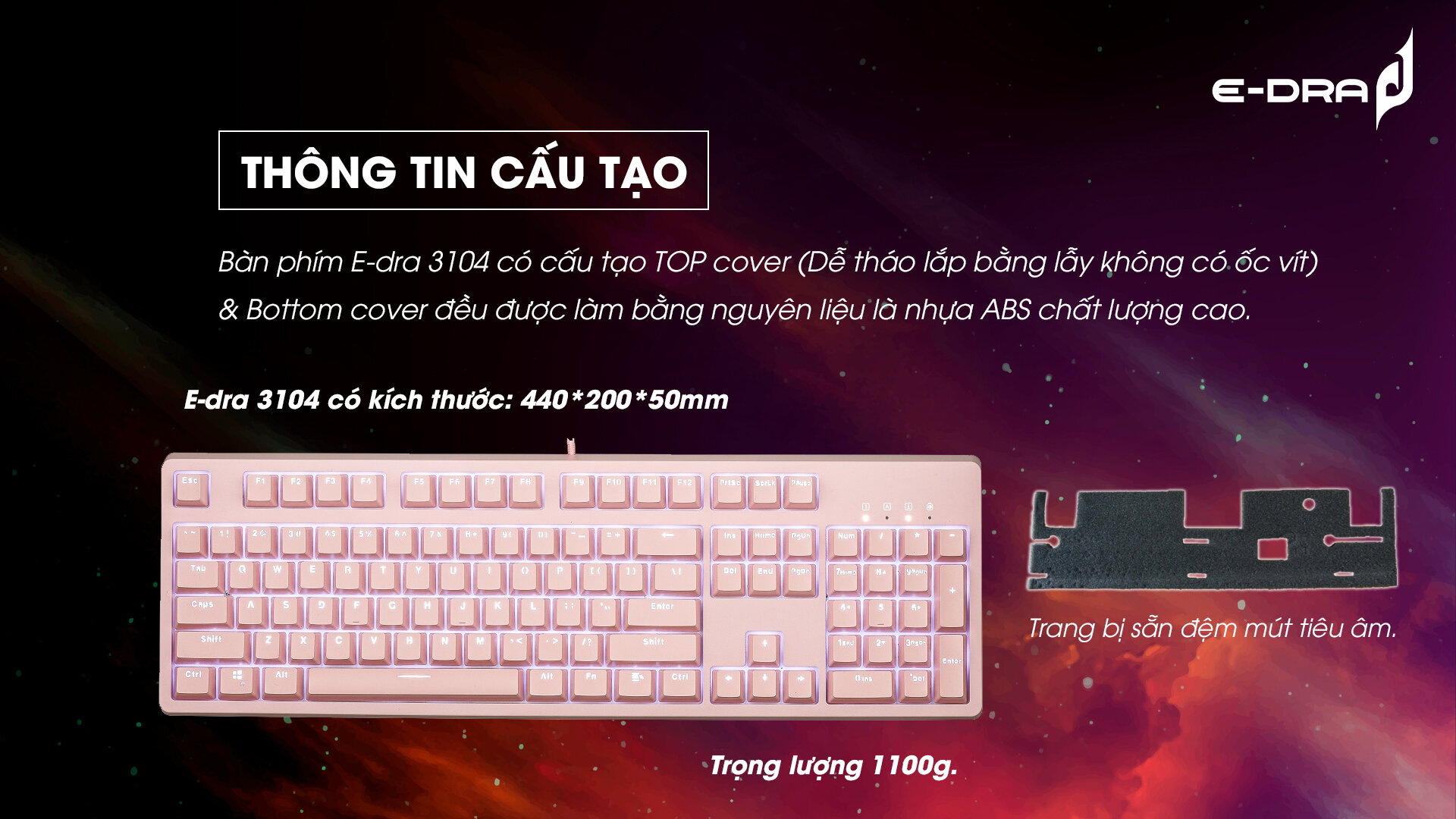 Bàn phím cơ Edra EK3104 Pink V2 Blue sw (Edra) (USBC/White Led) 3