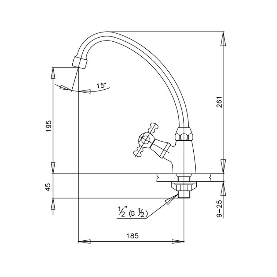 Bản vẽ kỹ thuật vòi bếp COTTO CT150C15(HM) nước lạnh Marina