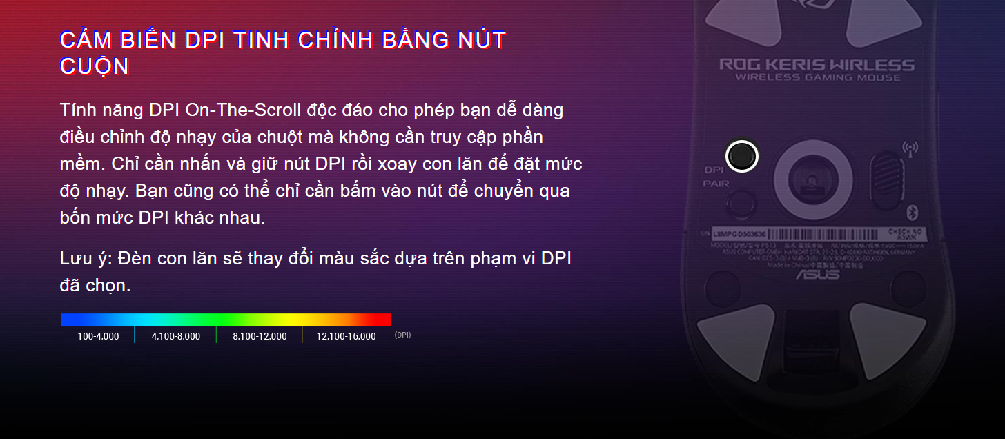 Chuột game không dây Asus ROG Keris EVA (USB/RGB/Tím) (P517) 6