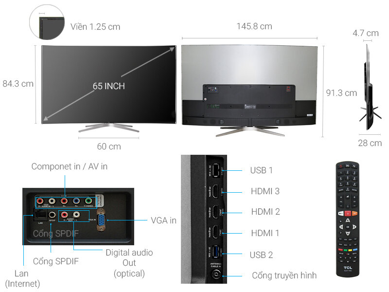 Nơi bán Smart Tivi TCL L65C1UC (65C1-UC) - 65 inch, 4K - UHD (3840 x 2160)  giá rẻ nhất tháng 08/2021