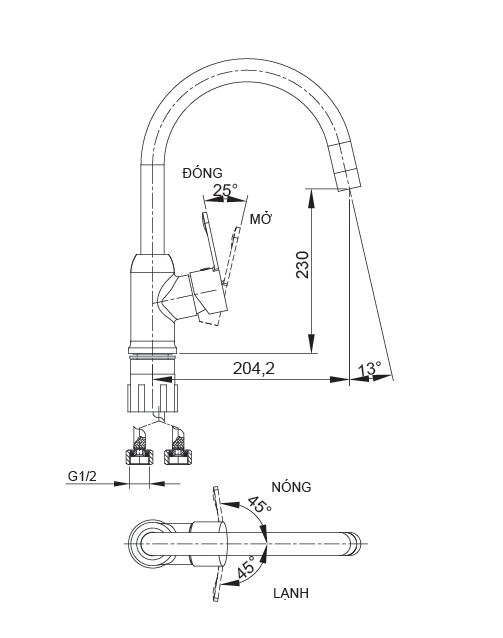 Bản vẽ kỹ thuật của vòi rửa chén bát Luxta L3222X6