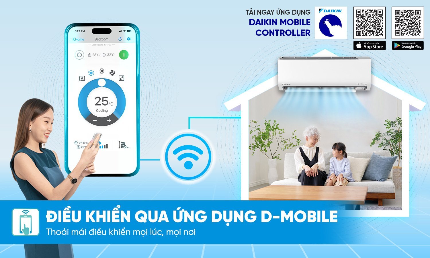 Điều khiển thông minh qua ứng dụng D-Mobile Daikin FTKF50ZVMV