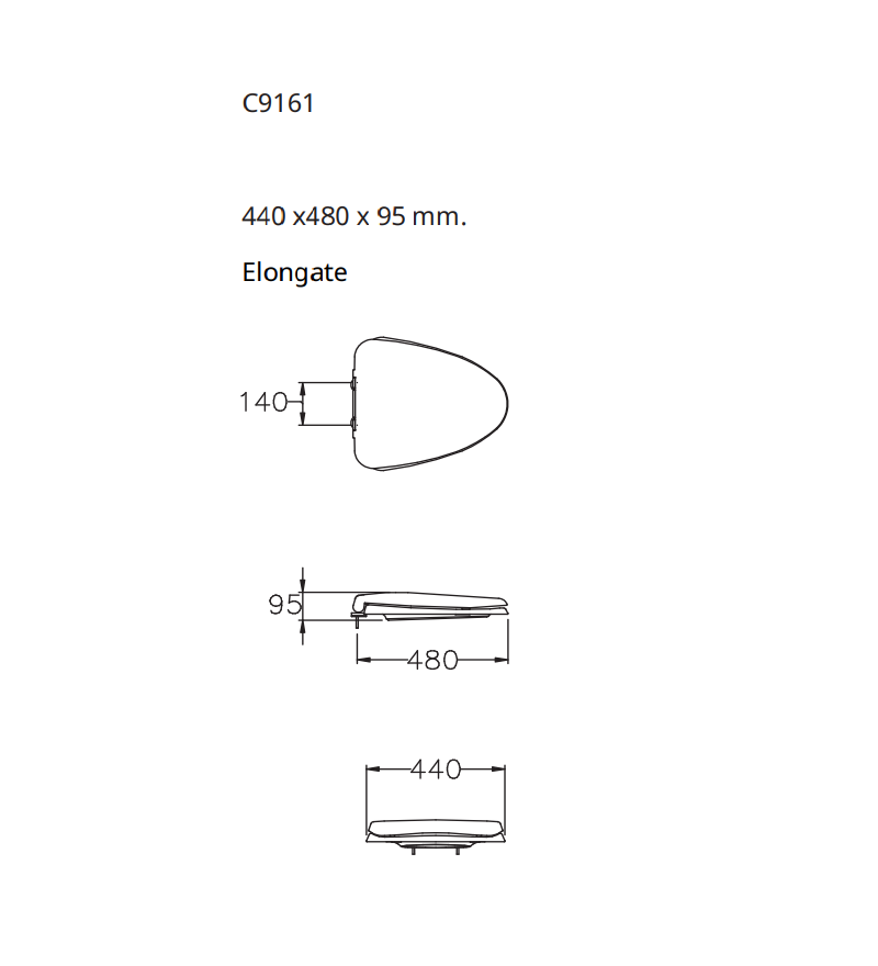 Bản vẽ kỹ thuật nắp bàn cầu đóng êm C9161 