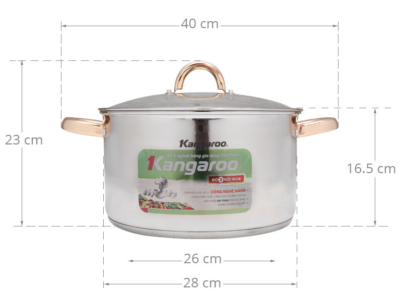 Nồi inox 3 đáy 28 cm Kangaroo KG590 Nồi inox 3 đáy 28 cm Kangaroo KG590