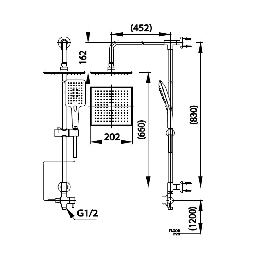 Bản vẽ kỹ thuật sen cây tắm đứng nóng lạnh COTTO CT623Z95Z89