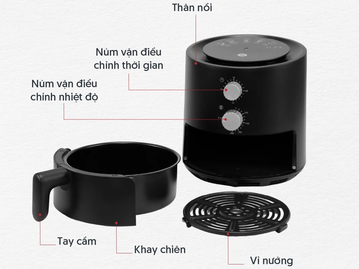 Cấu tạo của nồi chiên không dầu Mishio MK320 