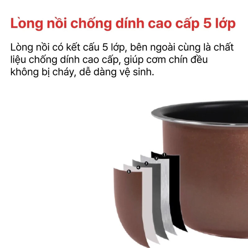 Lòng nồi Happy Cook HCJ-080G cấu tạo 5 lớp