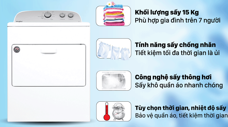 Máy sấy quần áo Whirlpool 3LWED4815FW 15 Kg Máy sấy quần áo Whirlpool 3LWED4815FW 15 Kg