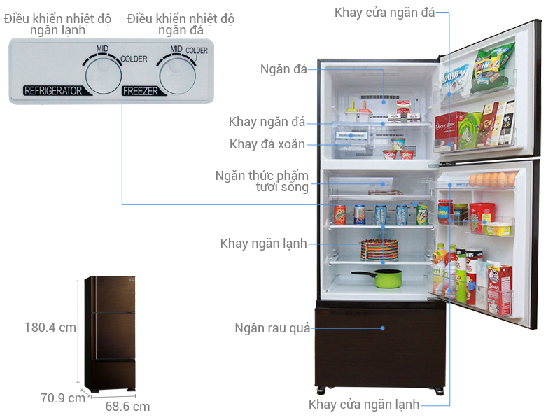 Tủ lạnh Mitsubishi Electric 414 lít MR-V50EH-BRW Tủ lạnh Mitsubishi Electric 414 lít MR-V50EH-BRW