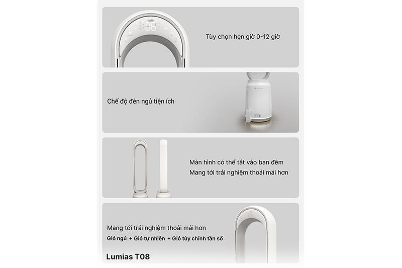 Quạt không cánh Lumias T08 tích hợp bảng điều khiển cảm ứng