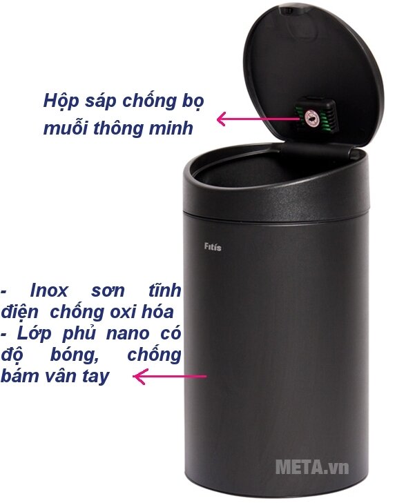 Thùng rác Inox nhấn tròn nhỏ Fitis RTS1-903 12 lít