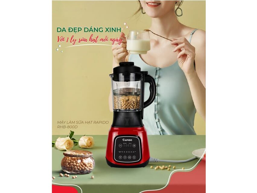 Máy làm sữa hạt Rapido RHB 800D tích hợp nhiều chương trình nấu tự động