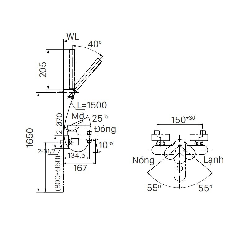 Bản vẽ kỹ thuật sen tắm nhiệt độ INAX BFV-6003S
