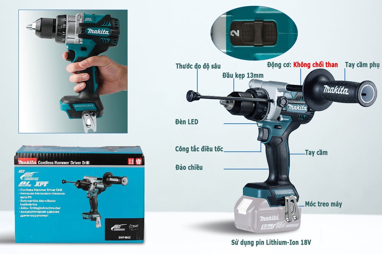 Máy khoan động lực dùng pin 18V Makita DHP486Z Máy khoan động lực dùng pin 18V Makita DHP486Z