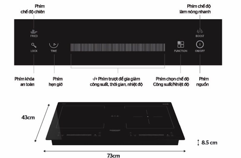 Bếp từ 2 vùng nấu Sunhouse SHB9208 NEW sử dụng kính Schott Ceran