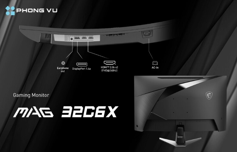 Màn hình MSI MAG 32C6X tích hợp hệ thống cổng kết nối đa dạng, tiện lợi