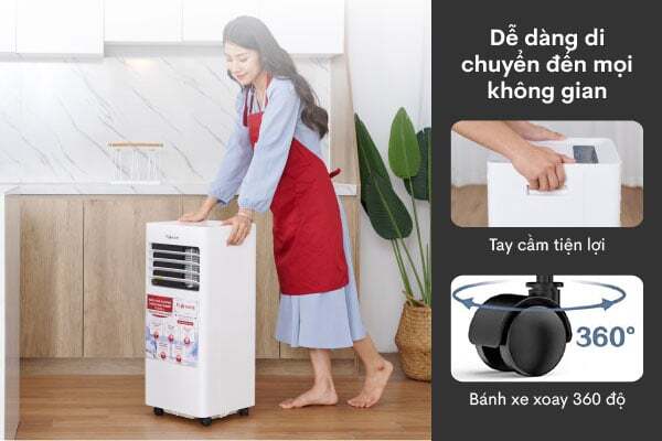 Máy điều hòa di động thông minh FujiHome PAC07 có thiết kế bánh xe di chuyển Máy điều hòa di động thông minh FujiHome PAC07 có thiết kế bánh xe di chuyển
