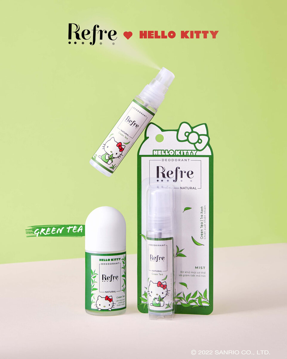 Xịt Khử Mùi Refre x Hello Kitty Natural Green Tea - Trà Xanh 30ml