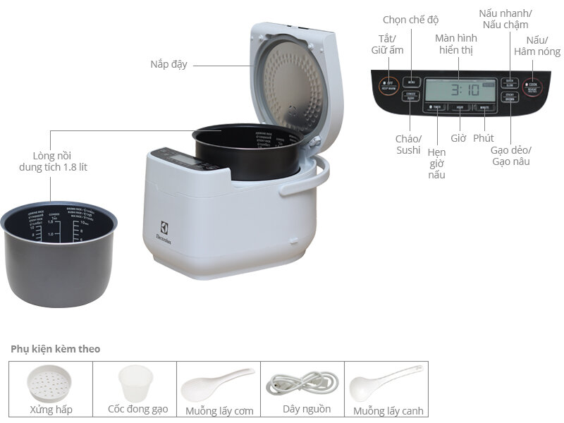Nồi cơm điện tử 1.8 lít Electrolux ERC7603W