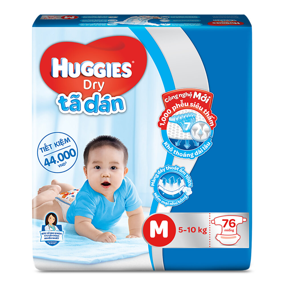  Bỉm - Tã dán Huggies size M 76 miếng (cho bé 5-10kg)