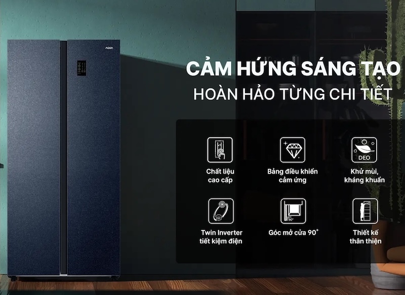 Tủ lạnh Aqua Inverter AQR-S552XA(CBC) sở hữu thiết kế Side By Side với 2 cánh mở sang trọng