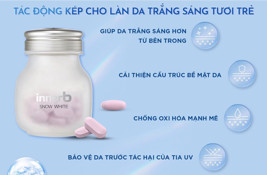 Viên Uống InnerB Snow White giúp da trắng sáng hơn từ bên trong