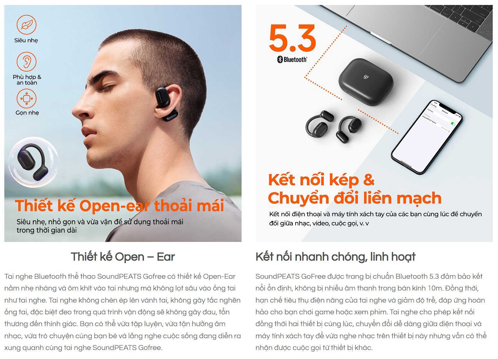 Tai nghe Bluetooth thể thao Soundpeats GoFree Đen