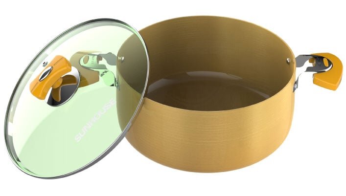 Bộ nồi Anod Sunhouse SHG2703GA có đáy nồi phẳng rộng, hấp thụ nhiệt tốt, truyền nhiệt đều