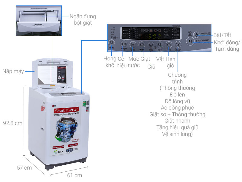 Máy giặt LG 8.5 kg T2385VSPM Máy giặt LG 8.5 kg T2385VSPM