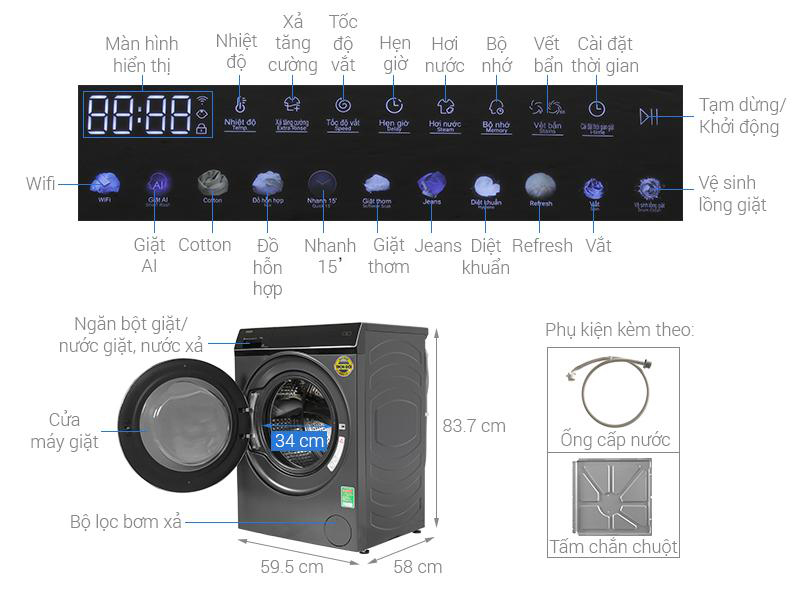 Máy giặt Aqua Inverter 10 kg AQD-DW1000J.BK Máy giặt Aqua Inverter 10 kg AQD-DW1000J.BK