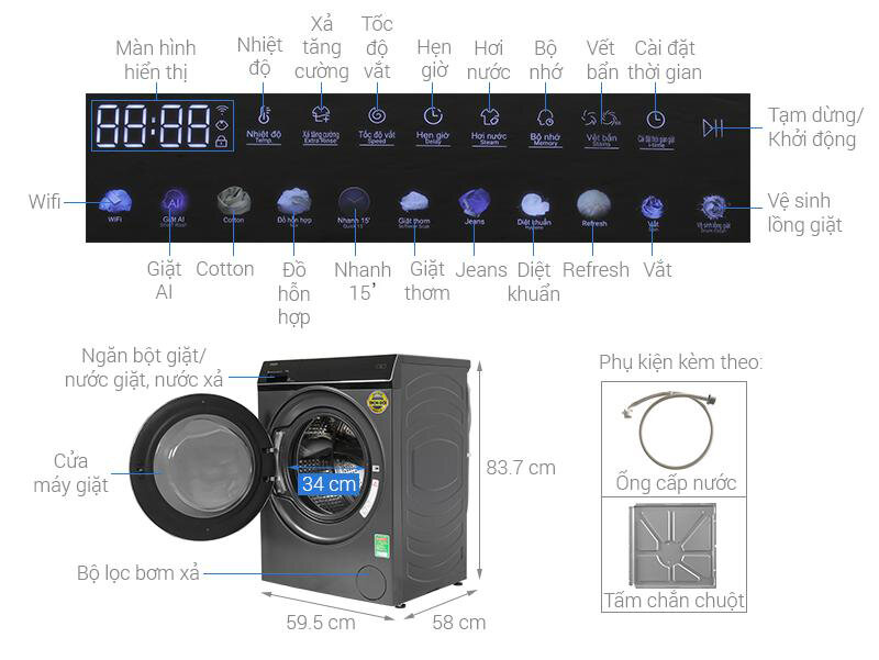 Máy giặt Aqua Inverter 10 kg AQD-DW1000J.BK