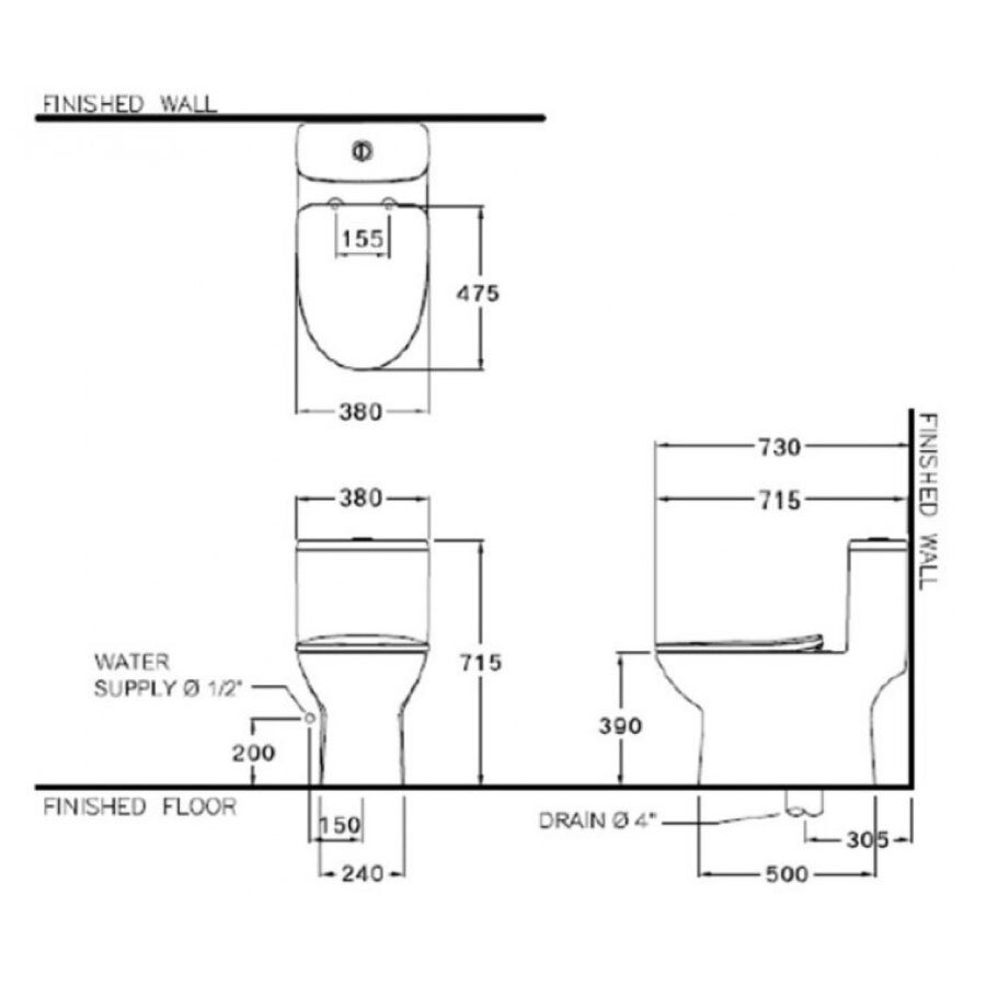Bản vẽ kỹ thuật bồn cầu 1 khối COTTO nắp êm C105507