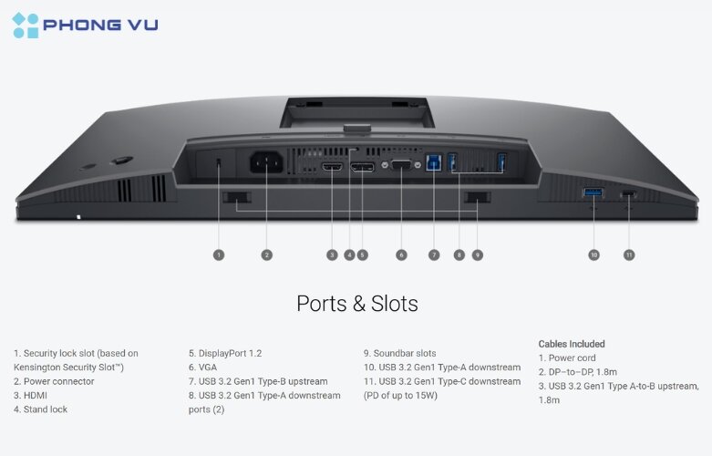 Kết nối đa dạng, tiện lợi của màn hình DELL P2225H