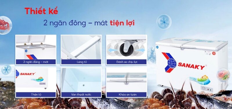 Tủ đông Sanaky 2 ngăn 280 lít VH2899W1
