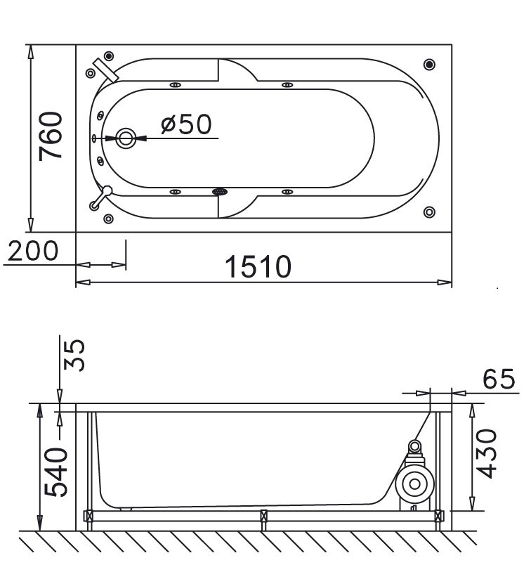 Bản Vẽ Kỹ Thuật Bồn Tắm Massage Caesar MT0350