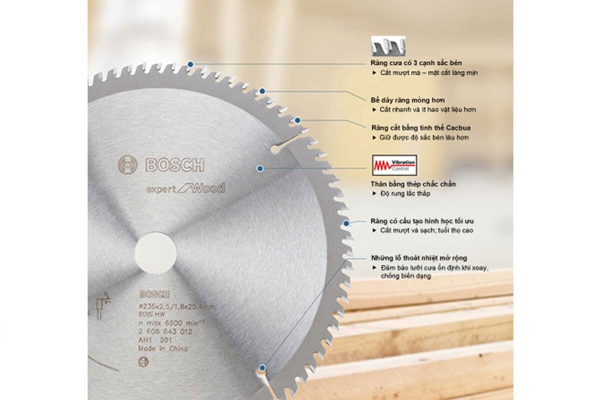 Lưỡi cưa gỗ 254x25.4mm T80 Bosch 2608643003