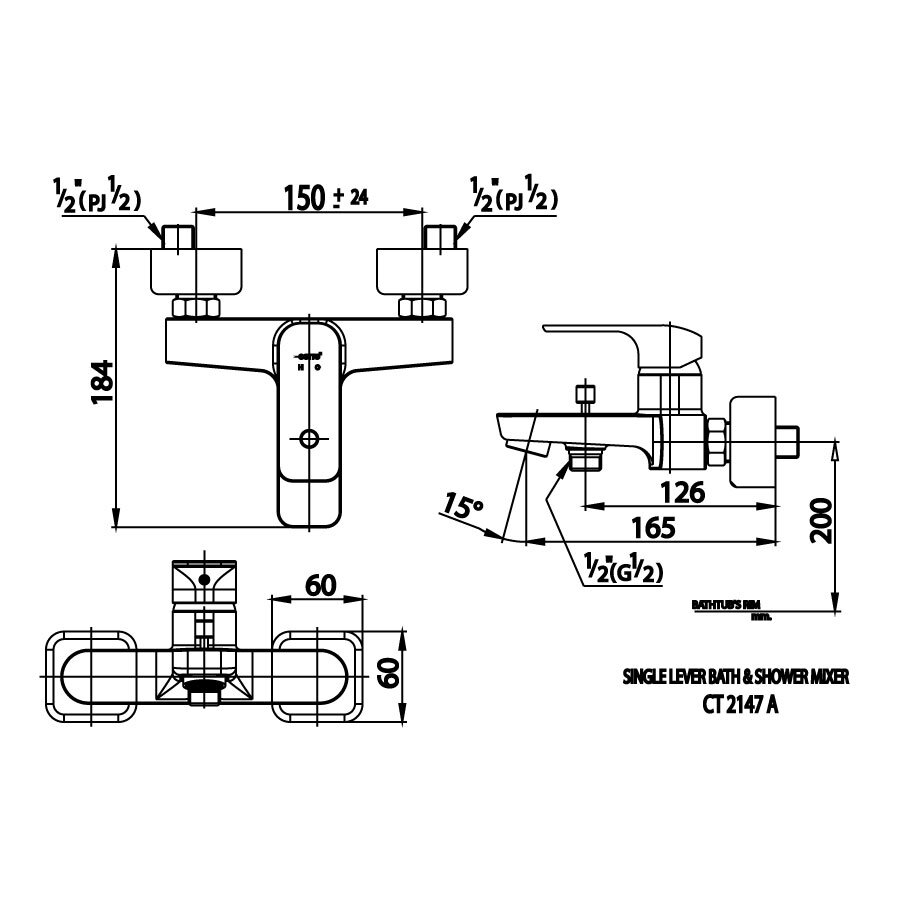 Bản vẽ kỹ thuật củ sen tắm nóng lạnh COTTO CT2147A