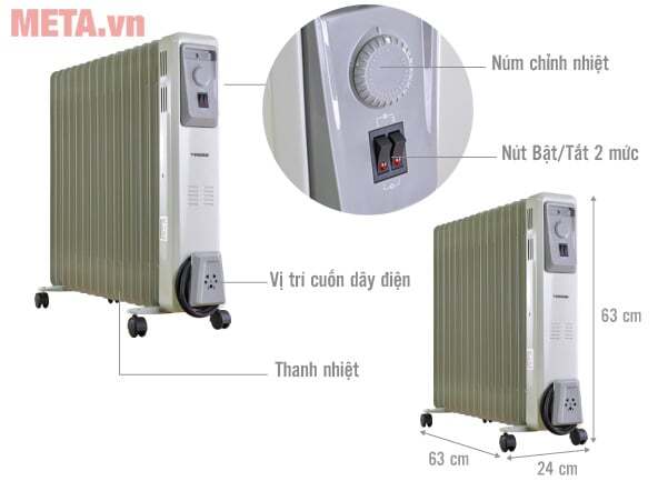 Cấu tạo của máy sưởi dầu Tiross TS9219 Cấu tạo của máy sưởi dầu Tiross TS9219
