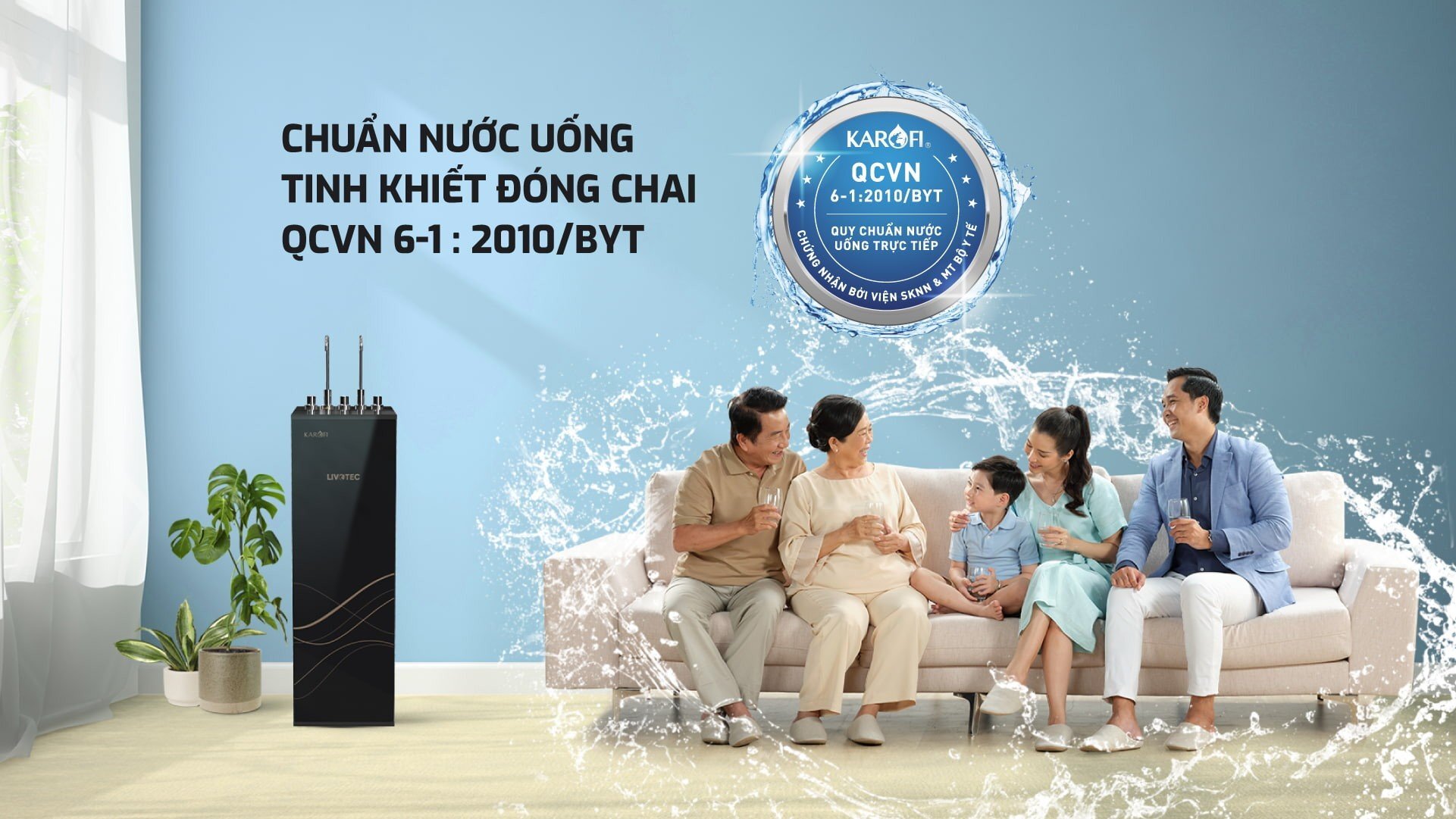 Máy lọc nước Karofi Livotec 628 đạt tiêu chuẩn nước tinh khiết đóng chai có thể uống trực tiếp