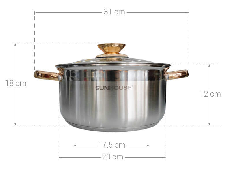 Nồi inox 5 đáy 20 cm Sunhouse SHG24220 Nồi inox 5 đáy 20 cm Sunhouse SHG24220