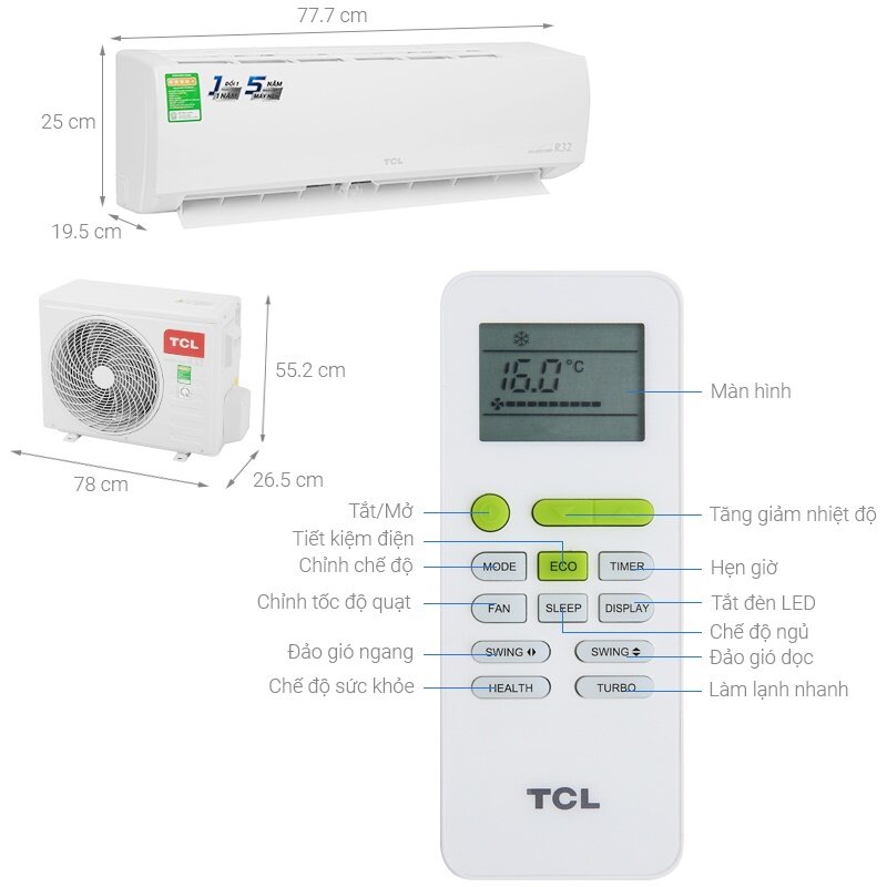 Điều hòa TCL 13000 BTU 1 chiều Inverter TAC-13CSD/XA66