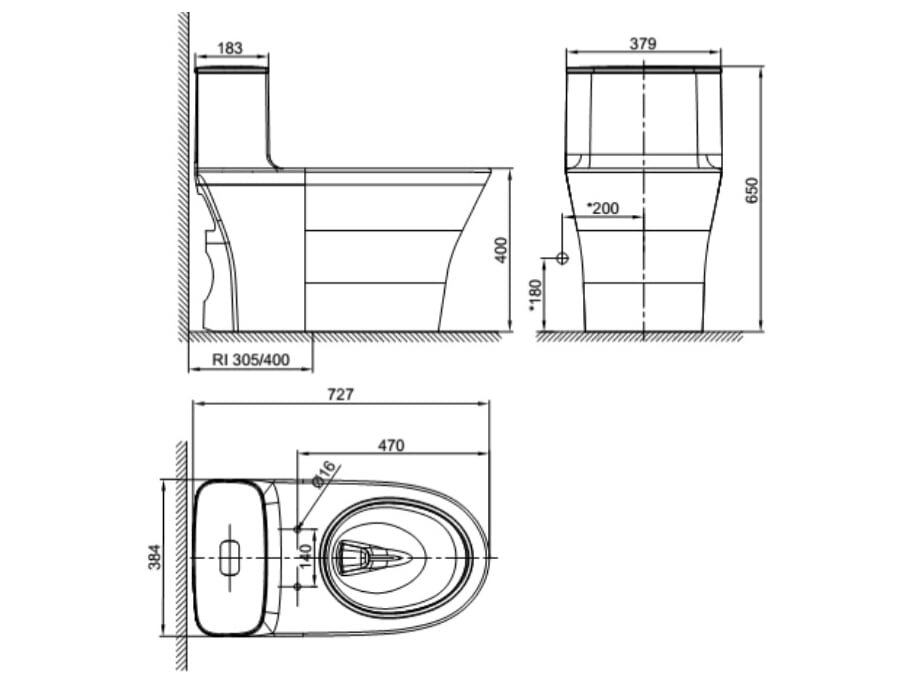 Bản vẽ kỹ thuật của bồn cầu WP-1880 Bồn cầu 1 khối