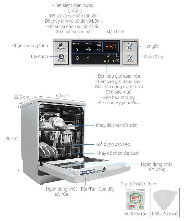 Máy rửa chén Electrolux ESF5512LOX 1950W Máy rửa chén Electrolux ESF5512LOX 1950W
