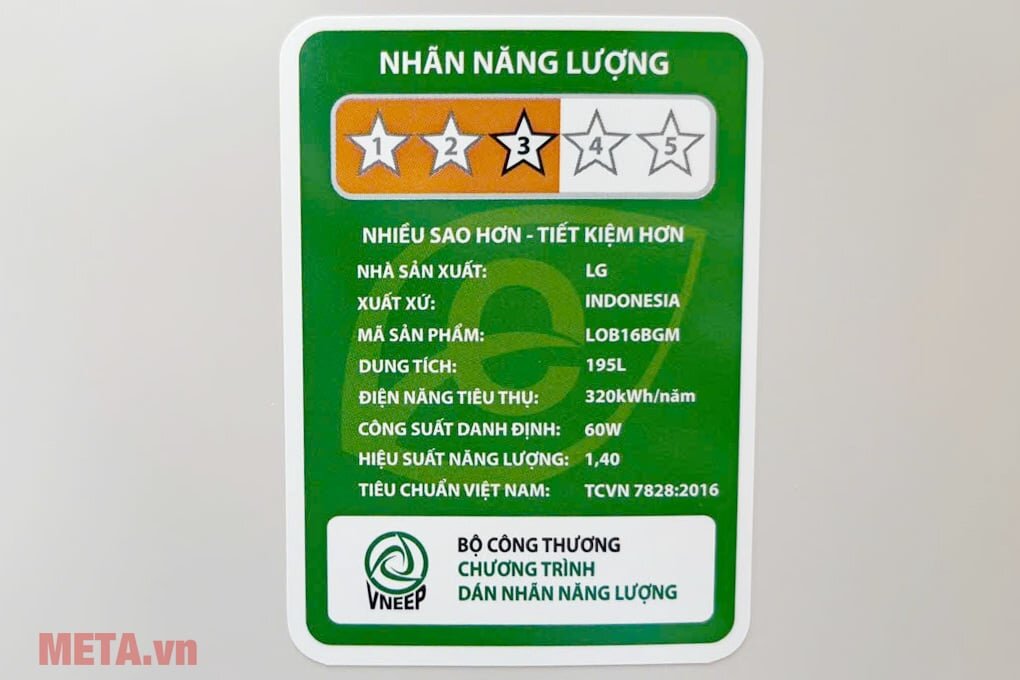 Nhãn năng lượng Tủ lạnh LG LOB16BGM