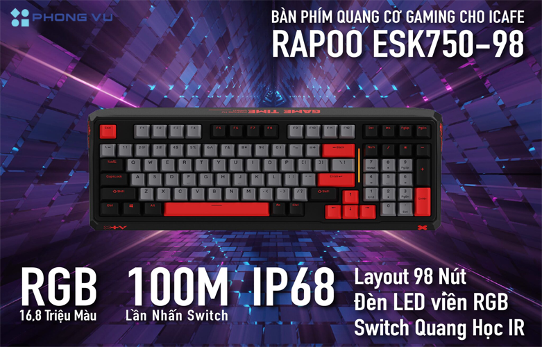 Bàn phím gaming ESK750-98 thiết kế công thái học nhỏ ngọn
