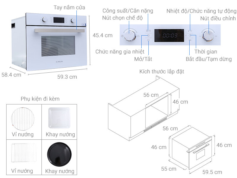 Lò nướng kết hợp âm Malloca MW-944TA 44 lít