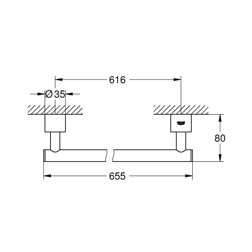 Bản vẽ kỹ thuật thanh treo khăn đơn Atrio GROHE 40309003