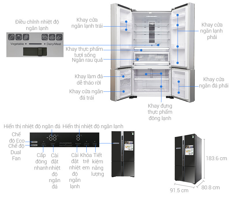Tủ lạnh Hitachi inverter 640 lít WB800PGV5 GBK Tủ lạnh Hitachi inverter 640 lít WB800PGV5 GBK