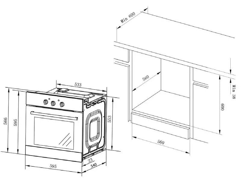 Kích thước lắp đặt lò nướng lò nướng cơ